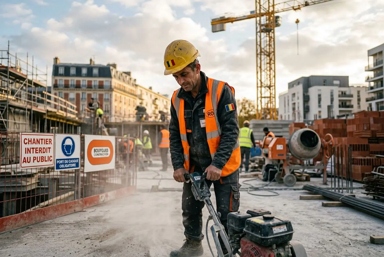 Travailleur qualifié roumain sur chantier de construction en France