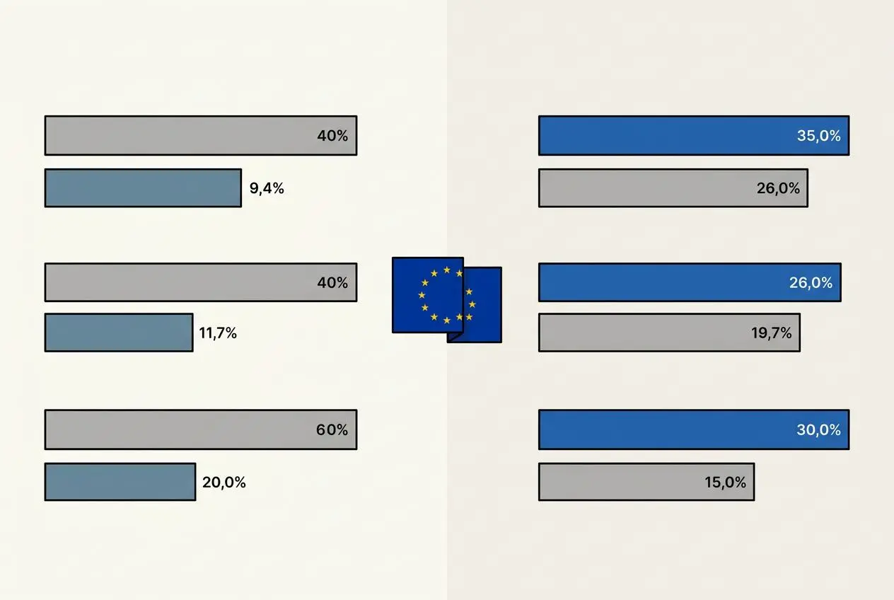 Diagramme comparant les charges sociales d'un travailleur détaché en France et ailleurs, avec pour l'UE et pays partenaires des portions bleues et grises.